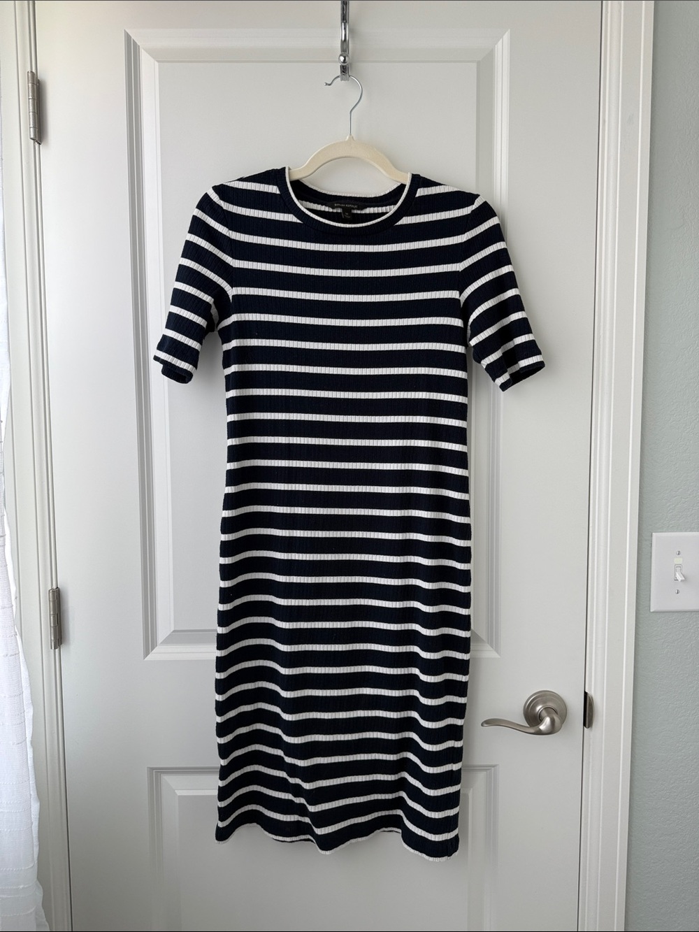 Banana Republic Navy & White Striped Midi Dress